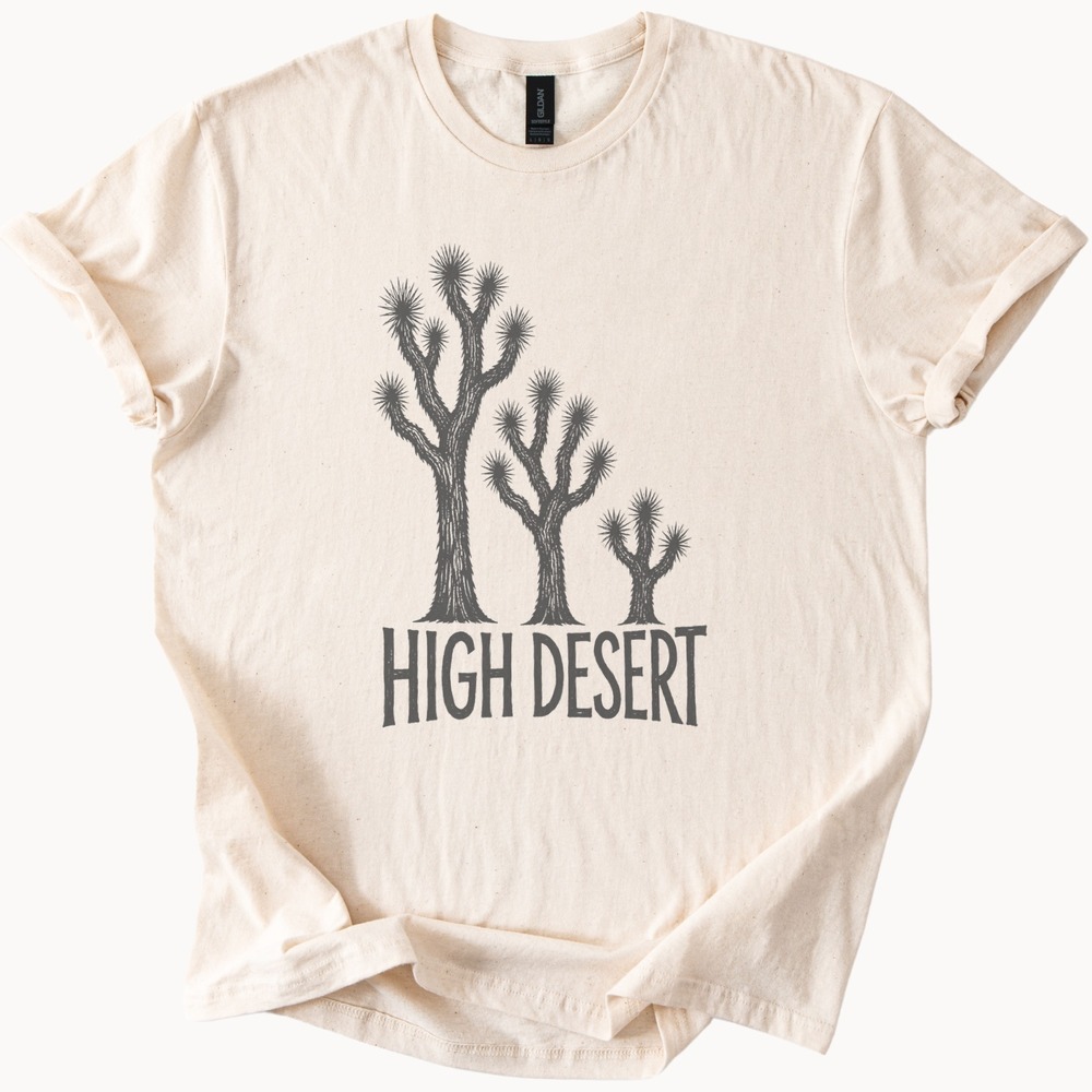 High Desert Yucca Trees Graphic Tee Black and White Woodcut Style